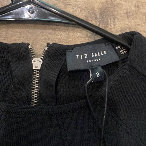 TED BAKER LONDON Lounia Fluted Sleeve Body-Con Sweater Dress Black SZ 3 NWT - Picture 8 of 12